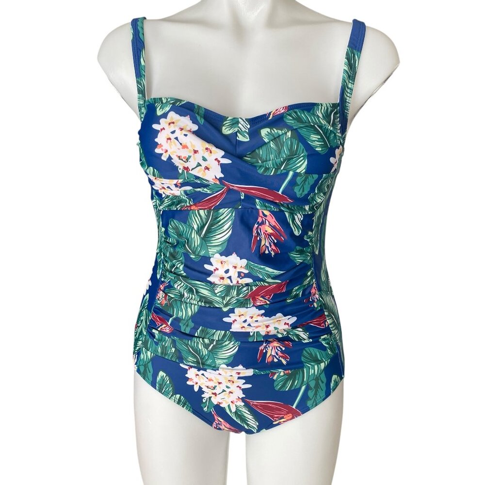 Ekouaer women's size medium tropical floral one piece swimsuit summer swimwear